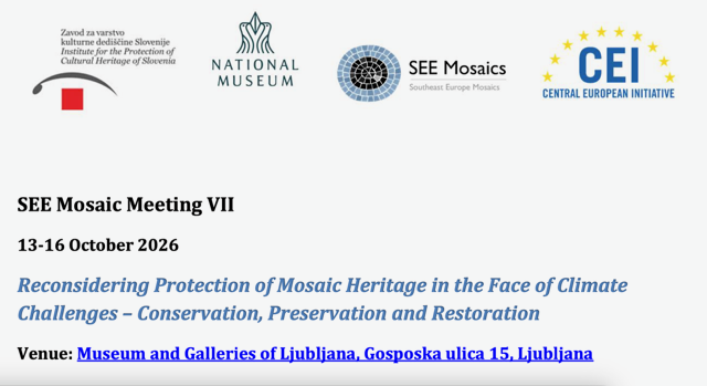 Konference SEE Mosaics 2026, 13.- 16. října, příspěvek konference, více na: https://seemosaics.org/news/seemosaics7-programme/
